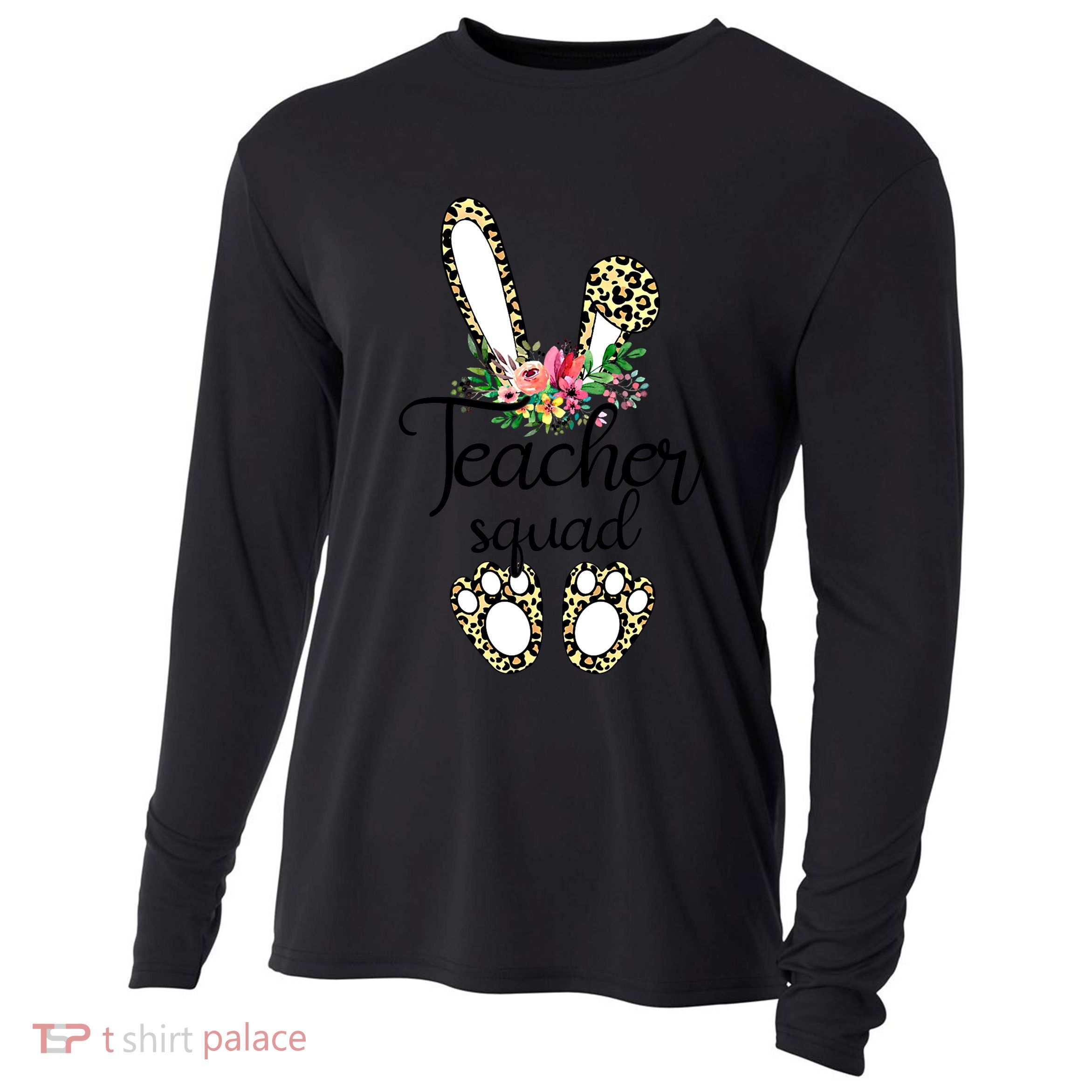 Funny Leopard Print Bunny Teacher Squad Happy Easter Day Cute Gift Cooling Performance Long Sleeve Crew
