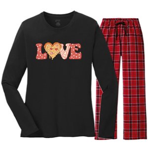 Funny Love Pizza Retro Valentine's Day Gift Women's Long Sleeve Flannel Pajama Set 