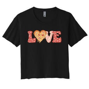 Funny Love Pizza Retro Valentine's Day Gift Women's Crop Top Tee