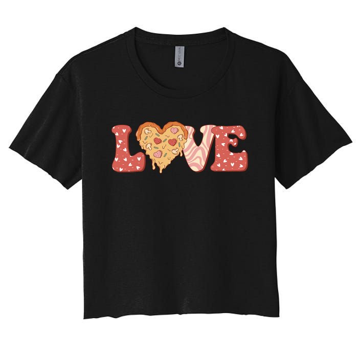 Funny Love Pizza Retro Valentine's Day Gift Women's Crop Top Tee