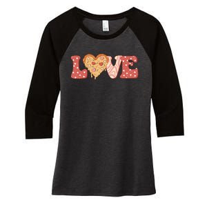 Funny Love Pizza Retro Valentine's Day Gift Women's Tri-Blend 3/4-Sleeve Raglan Shirt