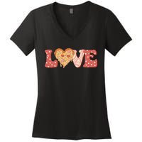 Funny Love Pizza Retro Valentine's Day Gift Women's V-Neck T-Shirt