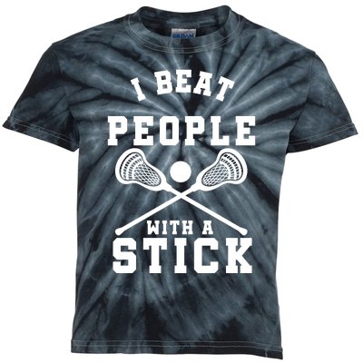 Funny Lacrosse Player I Beat People With A Stick Kids Tie-Dye T-Shirt