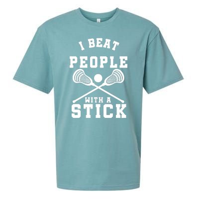 Funny Lacrosse Player I Beat People With A Stick Sueded Cloud Jersey T-Shirt