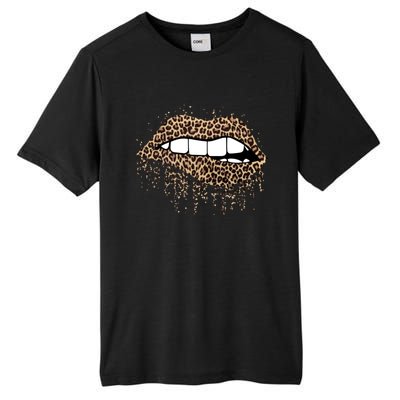 Fashion Leopard Print Dripping Biting Lip Teens Gift Tall Fusion ChromaSoft Performance T-Shirt