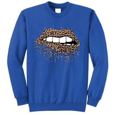 Fashion Leopard Print Dripping Biting Lip Teens Gift Tall Sweatshirt