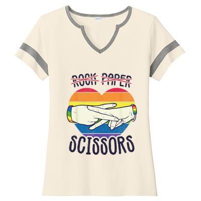 Funny Lesbian Pride Flag Rock Paper Scissors Lesbian Pride Ladies Halftime Notch Neck Tee