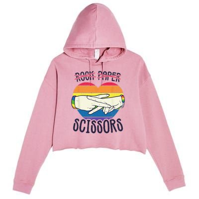 Funny Lesbian Pride Flag Rock Paper Scissors Lesbian Pride Crop Fleece Hoodie