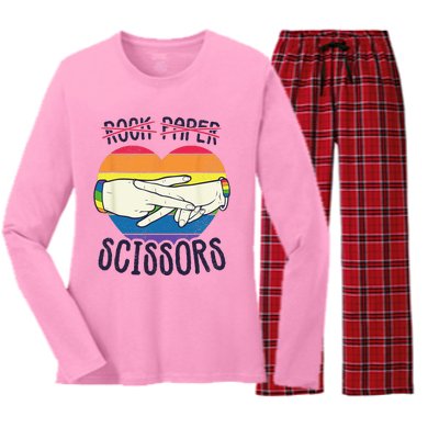 Funny Lesbian Pride Flag Rock Paper Scissors Lesbian Pride Women's Long Sleeve Flannel Pajama Set 