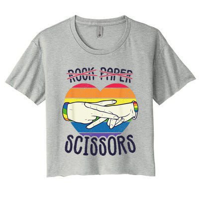 Funny Lesbian Pride Flag Rock Paper Scissors Lesbian Pride Women's Crop Top Tee