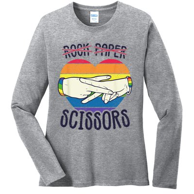 Funny Lesbian Pride Flag Rock Paper Scissors Lesbian Pride Ladies Long Sleeve Shirt