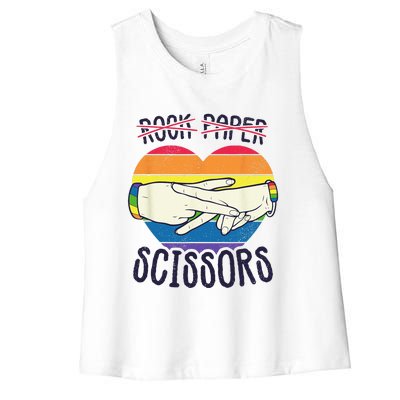 Funny Lesbian Pride Flag Rock Paper Scissors Lesbian Pride Women's Racerback Cropped Tank