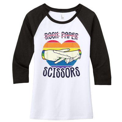 Funny Lesbian Pride Flag Rock Paper Scissors Lesbian Pride Women's Tri-Blend 3/4-Sleeve Raglan Shirt