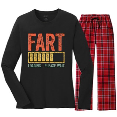 Fart Loading Please Wait Dad Joke Women's Long Sleeve Flannel Pajama Set 