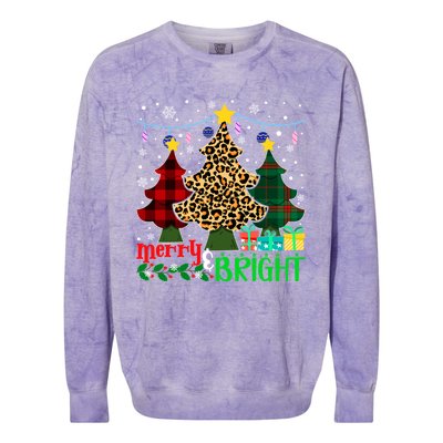 Funny Leopard Plaid Christmas Trees Merry And Bright Gift Colorblast Crewneck Sweatshirt