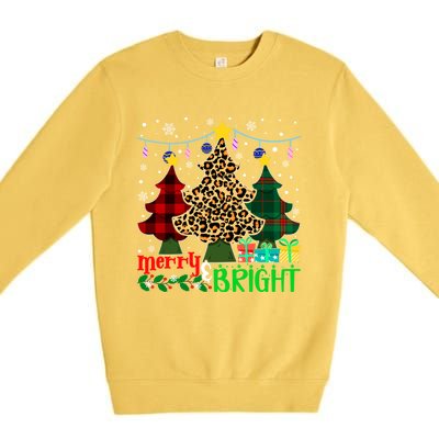 Funny Leopard Plaid Christmas Trees Merry And Bright Gift Premium Crewneck Sweatshirt