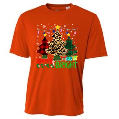 Funny Leopard Plaid Christmas Trees Merry And Bright Gift Cooling Performance Crew T-Shirt