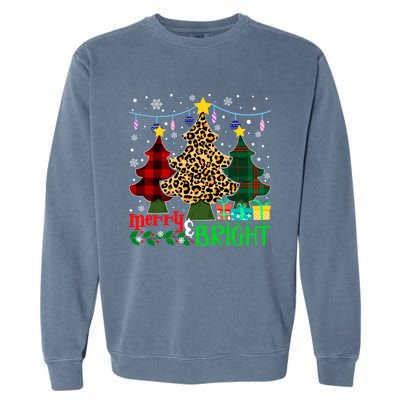 Funny Leopard Plaid Christmas Trees Merry And Bright Gift Garment-Dyed Sweatshirt