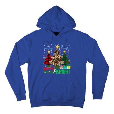 Funny Leopard Plaid Christmas Trees Merry And Bright Gift Hoodie