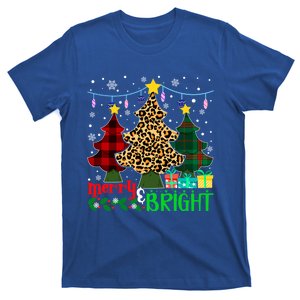 Funny Leopard Plaid Christmas Trees Merry And Bright Gift T-Shirt