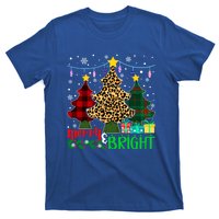 Funny Leopard Plaid Christmas Trees Merry And Bright Gift T-Shirt