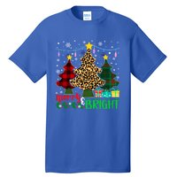 Funny Leopard Plaid Christmas Trees Merry And Bright Gift Tall T-Shirt