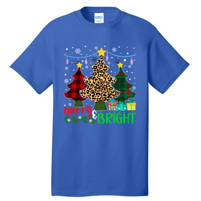 Funny Leopard Plaid Christmas Trees Merry And Bright Gift Tall T-Shirt