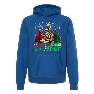 Funny Leopard Plaid Christmas Trees Merry And Bright Gift Premium Hoodie