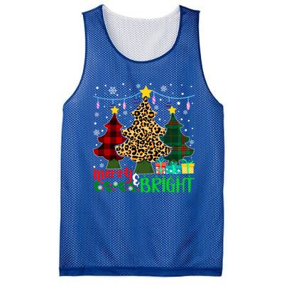 Funny Leopard Plaid Christmas Trees Merry And Bright Gift Mesh Reversible Basketball Jersey Tank