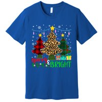 Funny Leopard Plaid Christmas Trees Merry And Bright Gift Premium T-Shirt