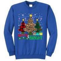 Funny Leopard Plaid Christmas Trees Merry And Bright Gift Tall Sweatshirt