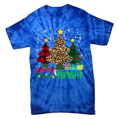 Funny Leopard Plaid Christmas Trees Merry And Bright Gift Tie-Dye T-Shirt