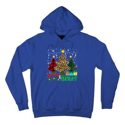 Funny Leopard Plaid Christmas Trees Merry And Bright Gift Tall Hoodie