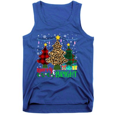 Funny Leopard Plaid Christmas Trees Merry And Bright Gift Tank Top