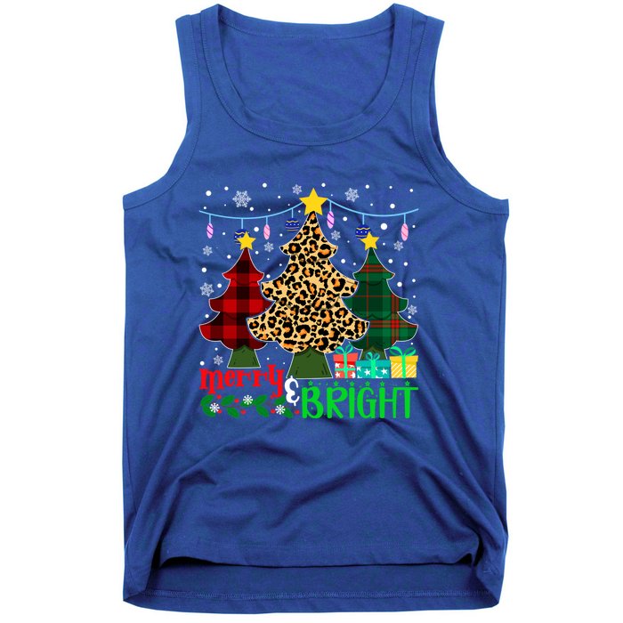 Funny Leopard Plaid Christmas Trees Merry And Bright Gift Tank Top