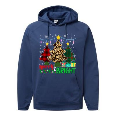 Funny Leopard Plaid Christmas Trees Merry And Bright Gift Performance Fleece Hoodie