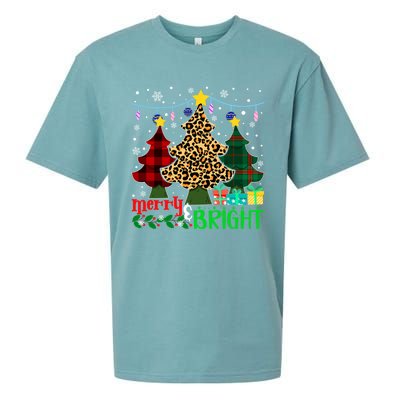 Funny Leopard Plaid Christmas Trees Merry And Bright Gift Sueded Cloud Jersey T-Shirt