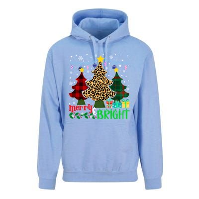 Funny Leopard Plaid Christmas Trees Merry And Bright Gift Unisex Surf Hoodie