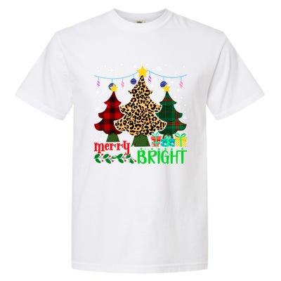 Funny Leopard Plaid Christmas Trees Merry And Bright Gift Garment-Dyed Heavyweight T-Shirt