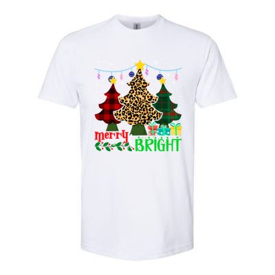 Funny Leopard Plaid Christmas Trees Merry And Bright Gift Softstyle CVC T-Shirt