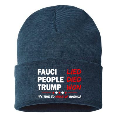 Fauci Lied People Died Trump Won Wake Up America Sustainable Knit Beanie