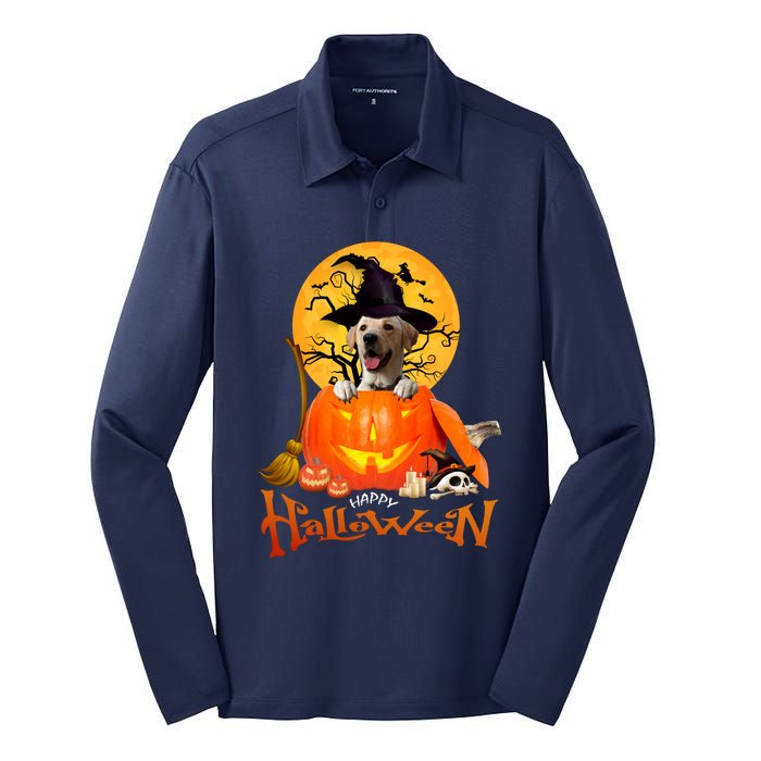 Funny Labrador Retriever1 Spooky Halloween Silk Touch Performance Long Sleeve Polo