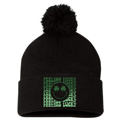 Feeling Lucky Retro St Patricks Pom Pom 12in Knit Beanie