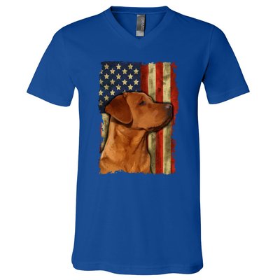 Foxred Labrador Retriever Us Flag Fox Red Labrador Dog Lover Gift V-Neck T-Shirt