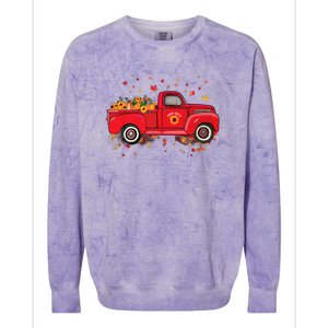 Fall Leaves Red Truck Pumpkins Sunflower Autumn Thanksgiving Colorblast Crewneck Sweatshirt