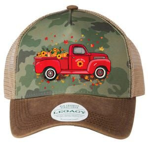 Fall Leaves Red Truck Pumpkins Sunflower Autumn Thanksgiving Legacy Tie Dye Trucker Hat