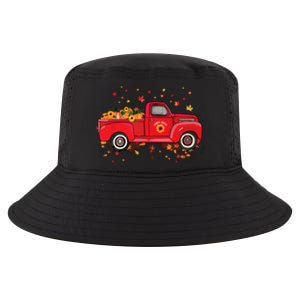 Fall Leaves Red Truck Pumpkins Sunflower Autumn Thanksgiving Cool Comfort Performance Bucket Hat