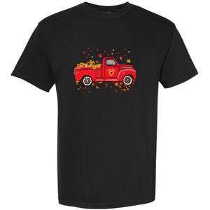 Fall Leaves Red Truck Pumpkins Sunflower Autumn Thanksgiving Garment-Dyed Heavyweight T-Shirt