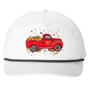 Fall Leaves Red Truck Pumpkins Sunflower Autumn Thanksgiving Snapback Five-Panel Rope Hat