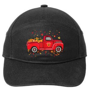 Fall Leaves Red Truck Pumpkins Sunflower Autumn Thanksgiving 7-Panel Snapback Hat